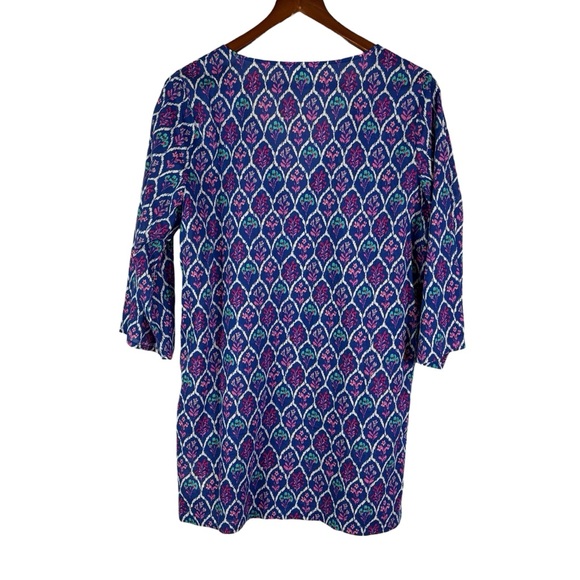 J Crew Swim Cover Up Tunic Size S Cotton Lightweight 3/4 Sleeve Blue Floral - Picture 5 of 12